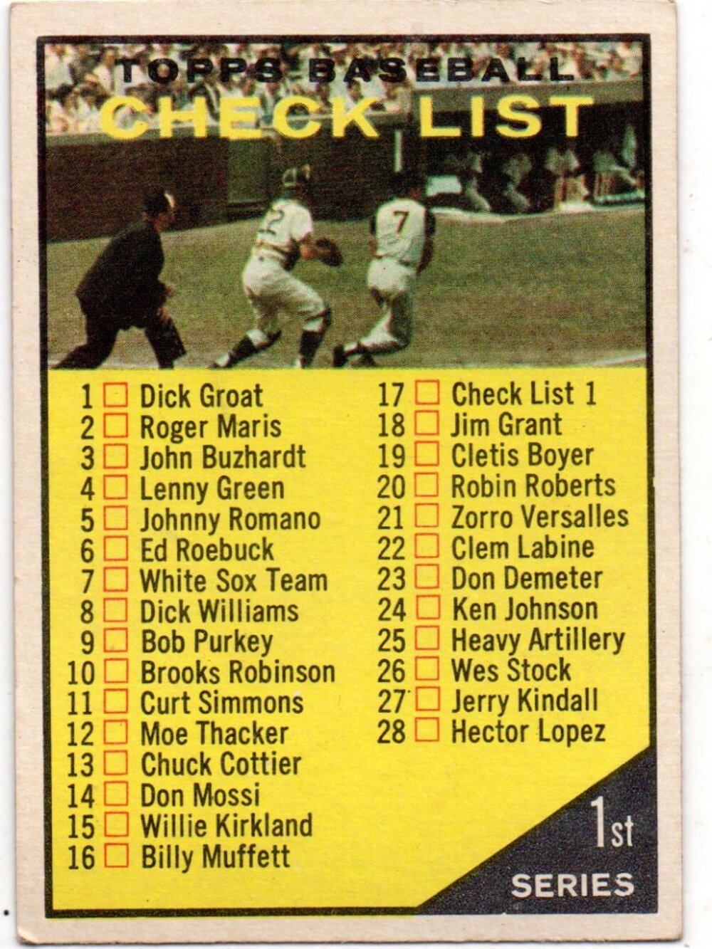 1961 Topps Baseball Checklist Series 1 card, numbered 17,